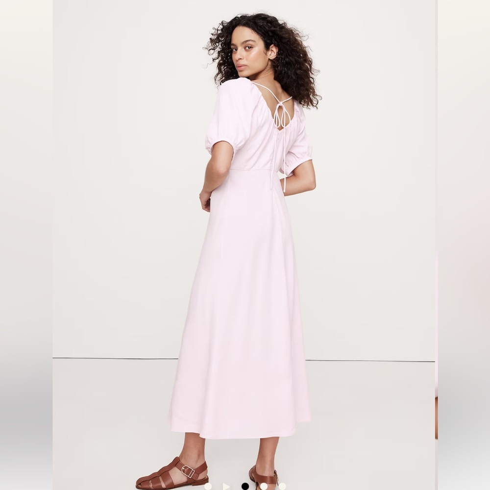 VISCOSE-LINEN DUPIONI RUCHED LONG MIDI DRESS